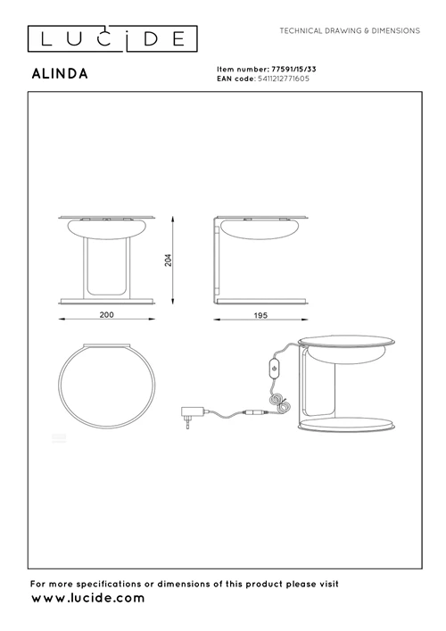 Lucide ALINDA - Tischlampe - Ø 20 cm - LED Dim. - 1x9W 3000K - Grün | Essential - technisch
